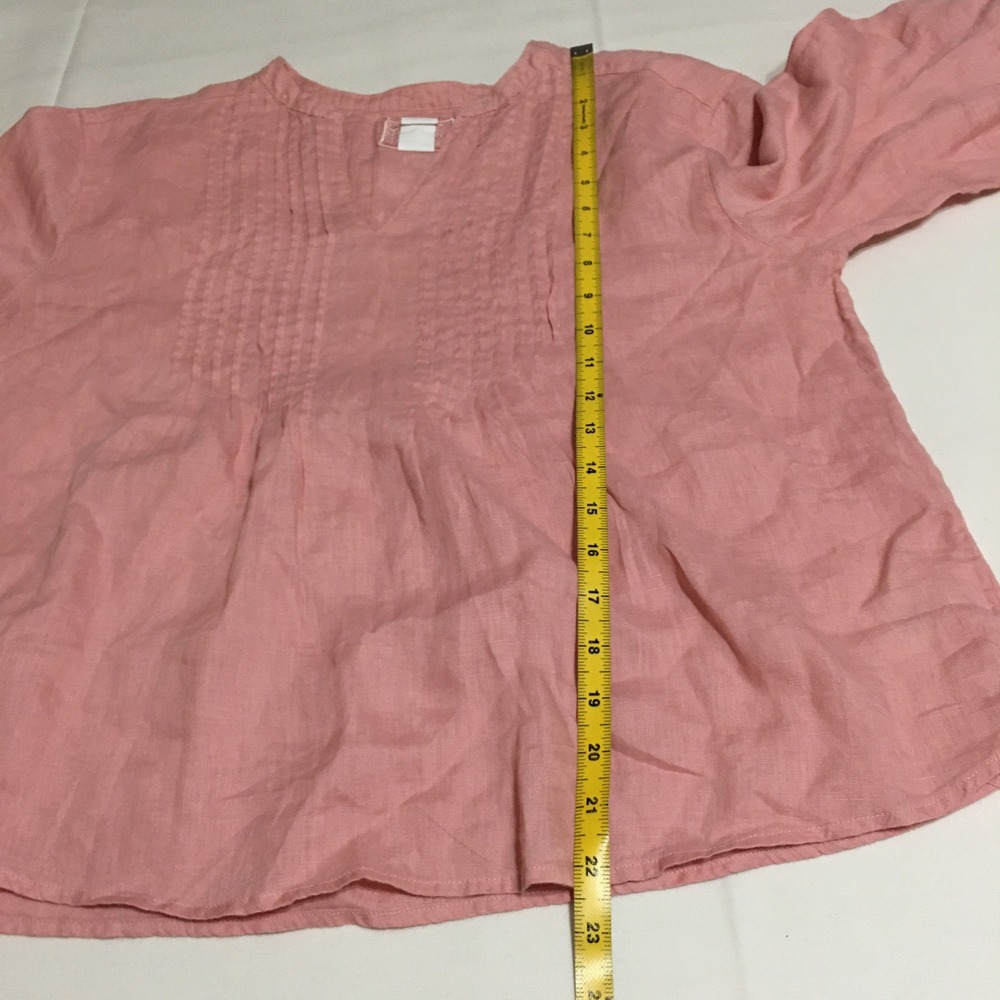 Sigrid Olsen Blouse Womens XS Pink Linen Pintuck V-Neck 3/4 Sleeve - Picture 6 of 6
